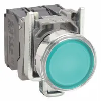 SCHNEIDER Illuminated Push Button: Illuminated, Flush Profile, Metallic, 22 mm, 1NO/1NC (MPN XB4BW33B5)