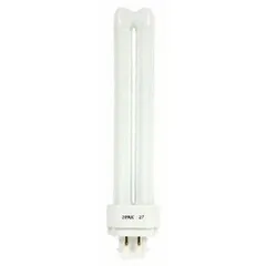 This GE LAMPS compact fluorescent lamp features a double twin-tube design with a 4-pin G24q-1 base for plug-in installation. It delivers 900 lumens at 4100K cool white color temperature and is dimmable. Suitable for general lighting in commercial and industrial fixtures such as troffers, downlights, and wall sconces.