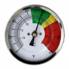 Dial thermometer replacement part for TA-300-LF and TM-600-LF Series mixing valves. Provides temperature indication for thermostatic mixing valve systems in commercial or institutional plumbing applications.