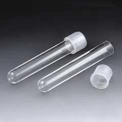 This 5 mL culture tube is made of colorless polystyrene with a round bottom and includes a closure. It is not graduated. Suitable for general laboratory culture, sample storage, microbial growth, reagent mixing, and small-volume liquid handling.