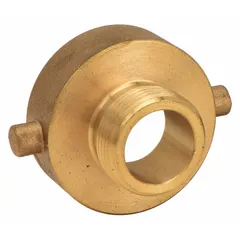 This brass, cast, straight adapter connects fire hoses or equipment with National Hose (NH) threads of differing diameters. It is used in fire hydrant and standpipe systems for municipal, industrial, and commercial fire protection applications. Compatible pipe size: 3 in x 2-1/2 in.