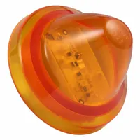 LED clearance light with amber cone lens, bracket/grommet mount, and PL-10 connector. SAE P2 rated for side and rear visibility on trucks, trailers, and heavy equipment