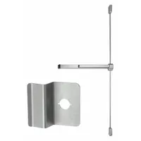 Rim-type exit device with touchbar style, constructed of aluminum. Includes night latch outside trim for secure re-entry. ADA compliant. Suitable for commercial doors up to 4 ft wide in applications requiring safe egress