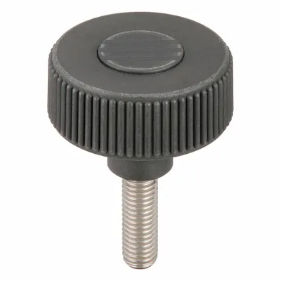 KIPP Hand Knob: Knurled, Plastic w/ SS Thread, M10 Thread, 30 mm Thread Lg, 50 mm Dia - Knurled Knobs with Threaded Stud