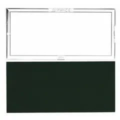 This welding lens cover and protection plate is made of polycarbonate and glass with a green lens color. It has a W5 shade designation for moderate light reduction and a 4 1/4-inch plate length. Designed for use with goggle faceplates 1UYF9 and 1UYG2, it protects the user's eyes from sparks and UV radiation during gas welding or cutting.