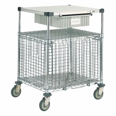 METRO Security Cart: 600 lb, 30 in L x 24 in W Self, 30 in L x 24 in W x 39 in H Overall Dim - Antimicrobial Wire Security Carts