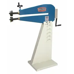 This manual bead roller forms stiffening beads, decorative lines, and rolled edges in sheet metal up to 18 ga steel. The 24 in throat depth accommodates large panels, and the built-in depth stop enables straight, repeatable beads for fabrication work.
