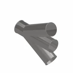 This stainless steel branch is designed for 6-inch duct diameter with a 30° angle and 21-inch overall length. It is used in dust collection systems to split or redirect airflow in industrial ventilation applications.