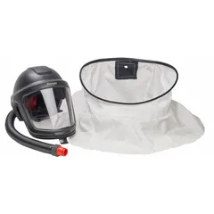 This shroud-type headgear is a replacement or accessory component for a powered air-purifying respirator (PAPR) system. It is designed to fit a universal headgear size and provides a protective barrier while directing filtered air to the user's breathing zone. Suitable for use in industrial environments where airborne contaminants may be present.