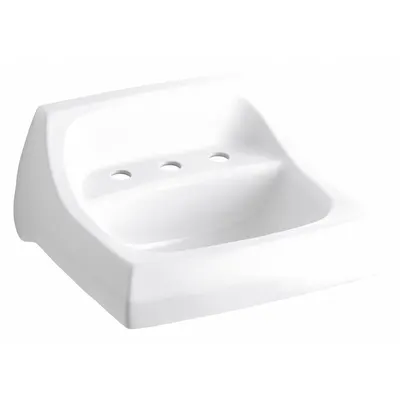 KOHLER Bathroom Sink: Kingston, White, Vitreous China, 21 1/4 in Overall Lg - One-Station Wall-Mounted Bathroom Sinks without Faucets