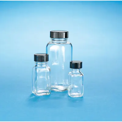 KIMBLE Sampling Bottle: 30 mL, 24-400 mm, Phenolic, LDPE/PTFE, Colorless, 48 - Rectangular Glass Lab Bottles