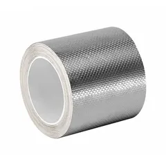 This ultra-conductive embossed foil tape is made of silver and copper foil, 4 mils thick, 6 yards long, and rated for 600 V. It is used for EMI/RFI shielding, grounding, and splicing in electrical and electronic applications.