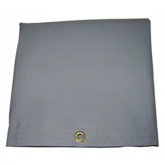 This heavy-duty cotton canvas tarp measures 11.5 ft by 9.5 ft with a 20 mil thickness and 14.5 oz/sq yd weight. The gray fabric is coated with polyester for added protection. Suitable for covering equipment, materials, or worksites in industrial, construction, and agricultural settings.