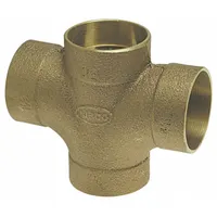 This bronze tee fitting is designed for drain, waste, and vent (DWV) systems, connecting three 2-inch CTS copper tubes in a cup x cup x cup configuration. It is used to join branch lines to a main drain or vent stack in residential and commercial plumbing
