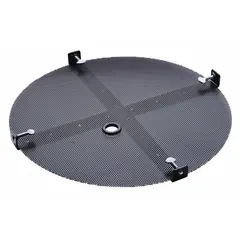 Draining drum screen designed for 55 gal steel open head drums. Features 0.125 in diameter screen holes to filter debris during liquid transfer. Black color, no flame arrester. Suitable for use in industrial fluid handling and material storage applications.