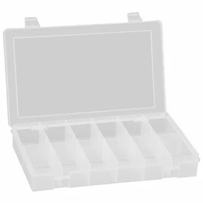 DURHAM MFG Compartment Box: 6 3/4 in x 10 7/8 in x 1 3/4 in, Clear, 12 Compartments - Small Parts Compartmented Boxes with Fixed Dividers