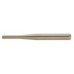 This non-sparking pin removing punch features a round, flat tip with a 5/32 in diameter, 1/2 in shank width, and 5 in overall length. It is used to drive out pins and fasteners in environments where sparks could ignite flammable gases or dust.