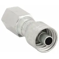 Steel straight fitting with female 1/4"-18 NPTF thread on one end and crimp connection for -4 hose dash size. Used in hydraulic systems to connect hose to NPTF ports, providing a leak-resistant seal in fluid power applications
