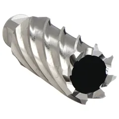 Cobalt annular cutter with bright finish, 2 in diameter, and 2 in maximum cutting depth. Weldon Flat shank for secure mounting. Used for cutting hard materials in industrial fabrication and structural steel work.