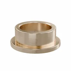 This lubricated general purpose metallic flanged sleeve bearing is made from SAE 841 bronze. It has a 10 mm bore, 13 mm outer diameter, and 6 mm length, with an operating temperature range of -35°F to 300°F. The flanged design provides axial location in rotating or oscillating shaft applications, such as conveyors, pumps, and industrial machinery. Sold in a pack of 10.