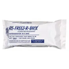 Reusable cold pack for maintaining low temperatures in insulated containers. Each pack measures 9 inches long by 4 inches wide and weighs 31 oz. Suitable for use in lunch boxes, coolers, and portable cooling applications. Sold as a 3-pack.