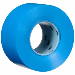 This solid blue floor marking tape is made of vinyl with a 33 mil thickness. It is liner-less and supplied in a 4-pack of 3 in x 108 ft rolls. The tape is used for marking aisles, work zones, and safety areas in industrial facilities such as warehouses, factories, and workshops.