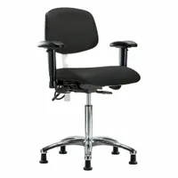ESD/Cleanroom Task Chair: Vinyl, Arms Included, Ht Range 21 1/2 in to 29 in, 19 in Seat Wd, Adj (MPN BR-NECR-MBCH-CR-T0-A1-NF-EG-ESDBLK)