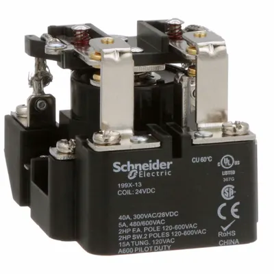 SCHNEIDER Open Power Relay: Surface Mounted, 40 A Current Rating, 24V DC, DPDT - Surface-Mounted Relays