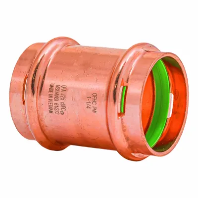 QUICKFITTING SUREPRESS Crimp Coupling Fitting: 1 1/4 in CTS x 1 1/4 in CTS size - Plumbing Copper & Bronze Press Tube Fittings with Seal Window