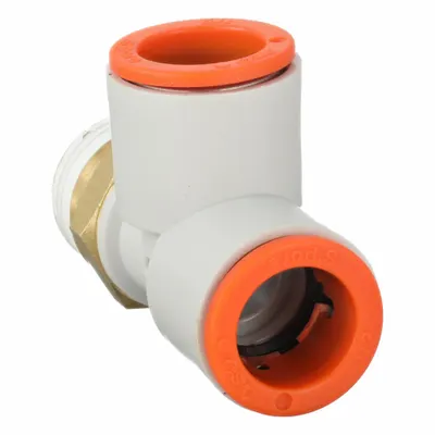 SMC KQ2Y13-36AS Push-Fit Tee Fitting, 3/8 in Pipe x 1/2 in OD x 1/2 in OD, White - Polybutylene & Brass Tube Fittings
