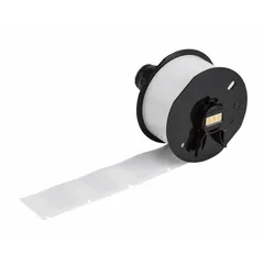 Nylon precut label roll for industrial identification and labeling. White labels measure 3/4 in x 1 in, 600 per roll. Compatible with Wraptor A6200 printer series; requires ribbon A62-R4300.