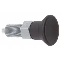This nonlocking indexing plunger features a pull-knob design for manual operation without tools. Constructed from stainless steel, it has a 3/8"-24 thread and a nose force range of 5 N to 12 N. Suitable for light-duty positioning applications such as locating slides, levers, or rotary tables in industrial equipment.