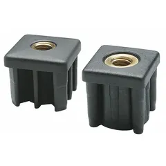 This tube end leveling mount is designed for leveling and stabilizing tubular structures in industrial machinery, workstations, and conveyor systems. It features a nylon body that resists corrosion and vibration, with an M14 thread size and a capacity of 1,344 lb. The mount is intended for use without feet, providing adjustable support for light-to-medium duty applications.