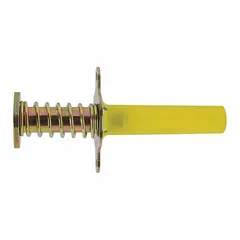 Steel decking anchors designed for wet set installation in concrete. Each anchor has a 1/2"-13 thread size and 3-3/8" body length. Constructed of zinc-plated steel with a yellow finish. Pack of 100. Used for securing threaded rods in concrete for structural bracing, equipment hanging, or pipe support.