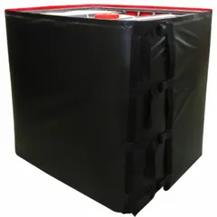 Blanket-style heater for 275 gal IBC totes. Operates on 115V AC, 842.77 W, 7.33 A, reaching 158°F. IP66 rated for dust and water jet protection. Used to maintain or raise temperature of viscous materials, preventing crystallization or thickening.