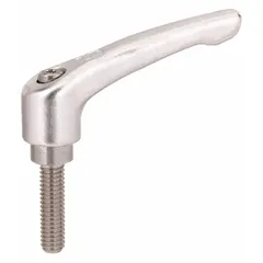 This KIPP adjustable handle features a teardrop shape with a threaded stud for secure fastening. Constructed from stainless steel for corrosion resistance, it is suited for industrial machinery and equipment requiring a durable, adjustable grip. Thread size is 1/4"-20 with a 50 mm thread length and 40 mm overall length.