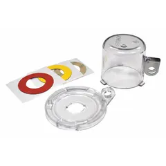 This clear removable-cover lockout device secures push buttons during lockout/tagout procedures. It fits buttons with a maximum diameter of 0.63 inches. The compact 1.95 in x 2.5 in x 2.5 in size allows visible isolation on industrial equipment.