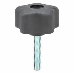 This 5-arm knob provides a manual grip interface for adjustment, clamping, or positioning tasks. It features a 2-inch diameter plastic body with a steel threaded stud (5/16"-18) for secure fastening in machinery, fixtures, or workholding applications.
