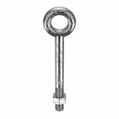 This machinery eye bolt without shoulder is made from 316 stainless steel with a plain finish. It has a 1"-8 thread size and a 4-inch thread length. A nut is included. Typical applications include lifting, rigging, and pulling where a threaded anchor point is required.