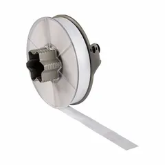 Polyester flag label, black on white, measuring 3 in x 1 in. Designed for wire diameters from 0.32 in to 0.6 in. Compatible with A5500 printer series; requires SSR6006 ribbon. Used for wire and cable identification in industrial settings.