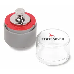 This TROEMNER calibration weight is a Class 4 cylinder weight with a nominal mass of 200 g, constructed from stainless steel. It is supplied without a certificate and includes a storage case. Used for verifying and adjusting the accuracy of laboratory balances and industrial scales in quality control, research, and manufacturing settings.