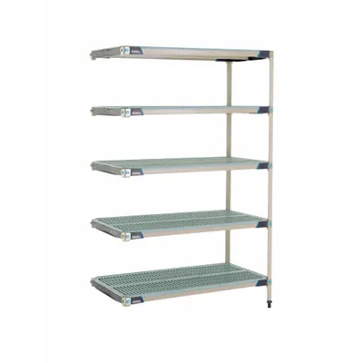 METRO Plastic Industrial Shelving: 24 in x 48 in, 74 in Overall Ht, 5 Shelves - Harsh-Environment Antimicrobial Stationary Plastic Shelving