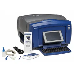 Multi-color thermal transfer desktop printer for labels up to 10 inches wide. Operates as a PC-connected or standalone unit. Includes Brady Workstation Safety and Facility Identification Software Suite and cleaning kit. Suitable for industrial safety, facility identification, and asset labeling.
