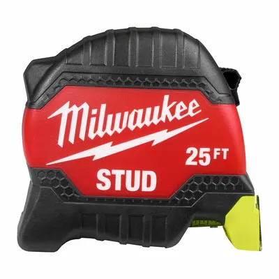 MILWAUKEE STUD Tape Measure: Nonmagnetic Single Hook Tip, 25 ft, Plastic - Standard (Inch) Tape Measures