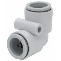 Brass push-to-connect x push-to-connect elbow fitting for 12 mm OD tubing. Enables tool-free assembly in pneumatic systems for air-line connections in industrial automation, packaging, and material handling applications
