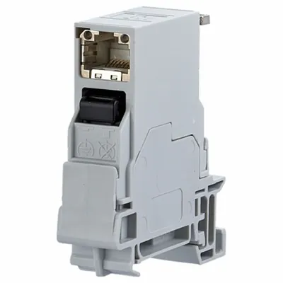 METZ CONNECT Terminal Rail Insert: Cat6, Data/HDBaseT/Power, 8 Poles, 90° Angled, Cable - Rail-Mount RJ45 Connector Modules
