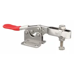 This corrosion-resistant toggle clamp features a standard horizontal handle and flange base mounting with a 2.24 in arm length. It is suited for quick, secure workpiece holding in machining, welding, and assembly fixtures where repeated clamping and release are required.