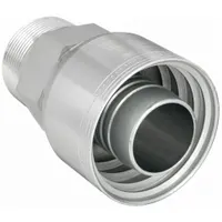Steel straight fitting with male NPTF thread on one end and genderless crimp connection for -10 dash size hose. Thread size 1/2"-14. Used to attach hydraulic hose to NPTF threaded ports in fluid power systems