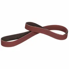Ceramic abrasive belt for grinding and finishing stainless steel and soft metals. Features a YF weight polyester backing and cool-cutting action to reduce heat buildup. Measures 1/2 in wide by 34 in long, 36 grit. Pack of 200.