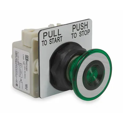 SCHNEIDER Mushroom Head Push Button: Green, 30 mm Mounting Size, Non-Metallic - Illuminated Mushroom-Head Push-Button Operators